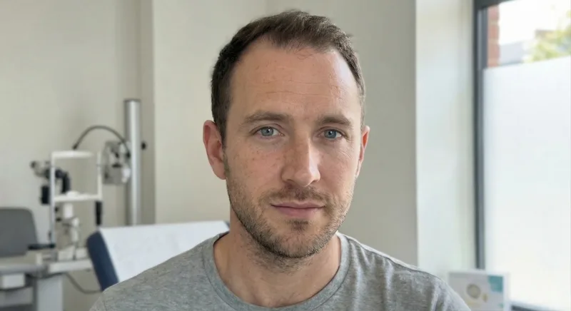 James, 32, before FUE hair transplant showing receding hairline